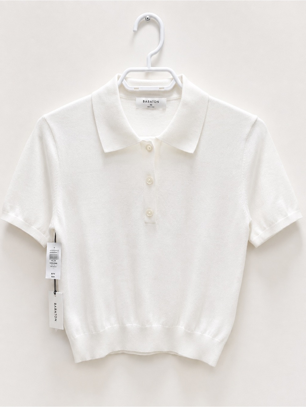 Babaton Cream Short-Sleeve Polo Sweater Top